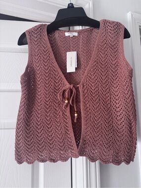 NEW (Juniors/Misses) No Comment Brown/Macchiato Crochet Vest with Tie Front